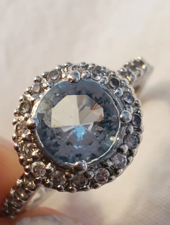 Silver 925 FAS Blue Crystal Halo Ring - Picture 1 of 9